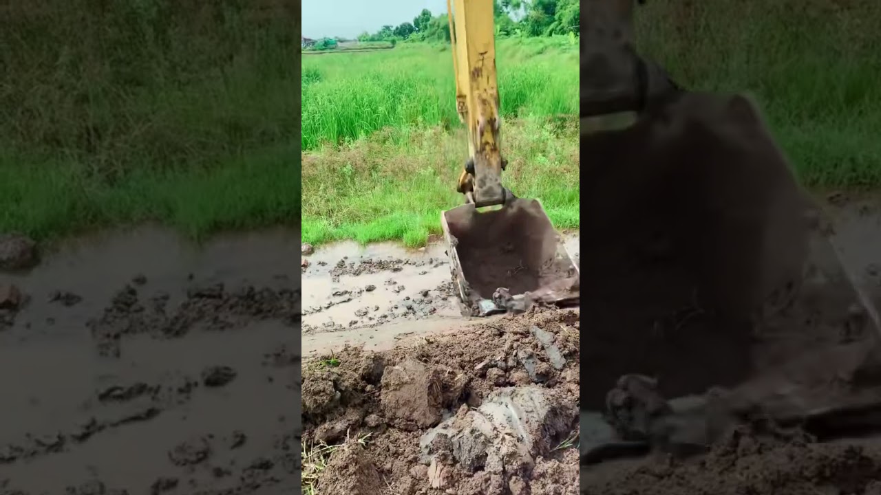 Máy xúc làm ao. excavator digging a fish pond