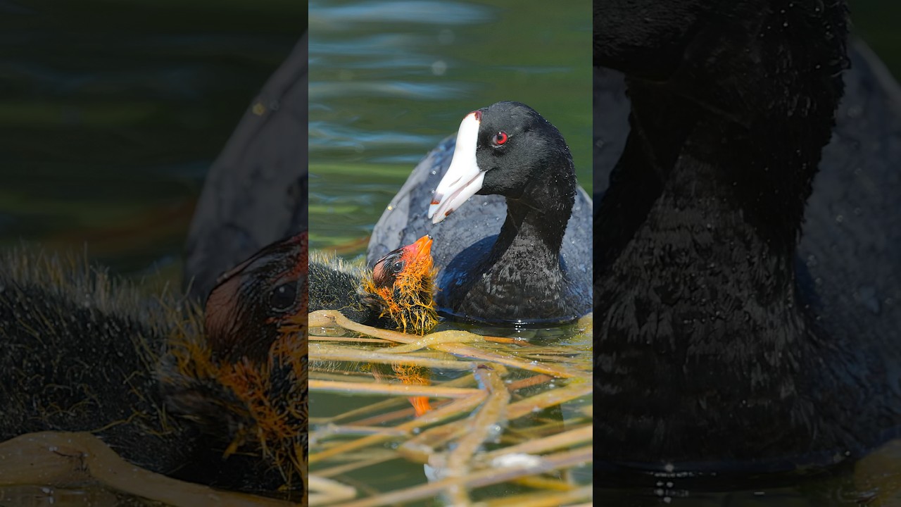 Look at those little wings! - American Coot Chick & Parent #shorts