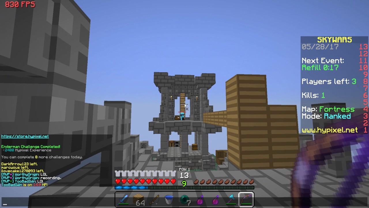TooBadIWin Cheating on Hypixel Skywars (Ranked)
