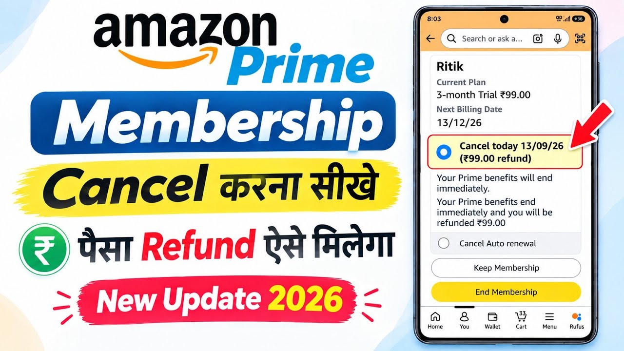 Amazon Prime Membership Cancel Kaise Kare Paisa Refund Milega New Update 2026 | amazon membership 