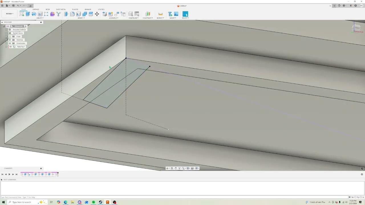Coffee table rough draft in Fusion 360