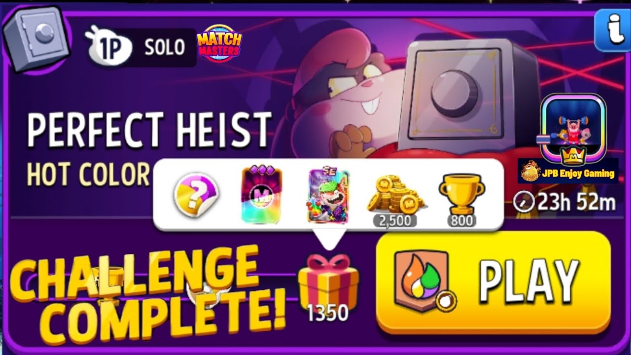 Hot Color+Bombs Away Solo Challenge Perfect Heist/1350 Score /Match Masters