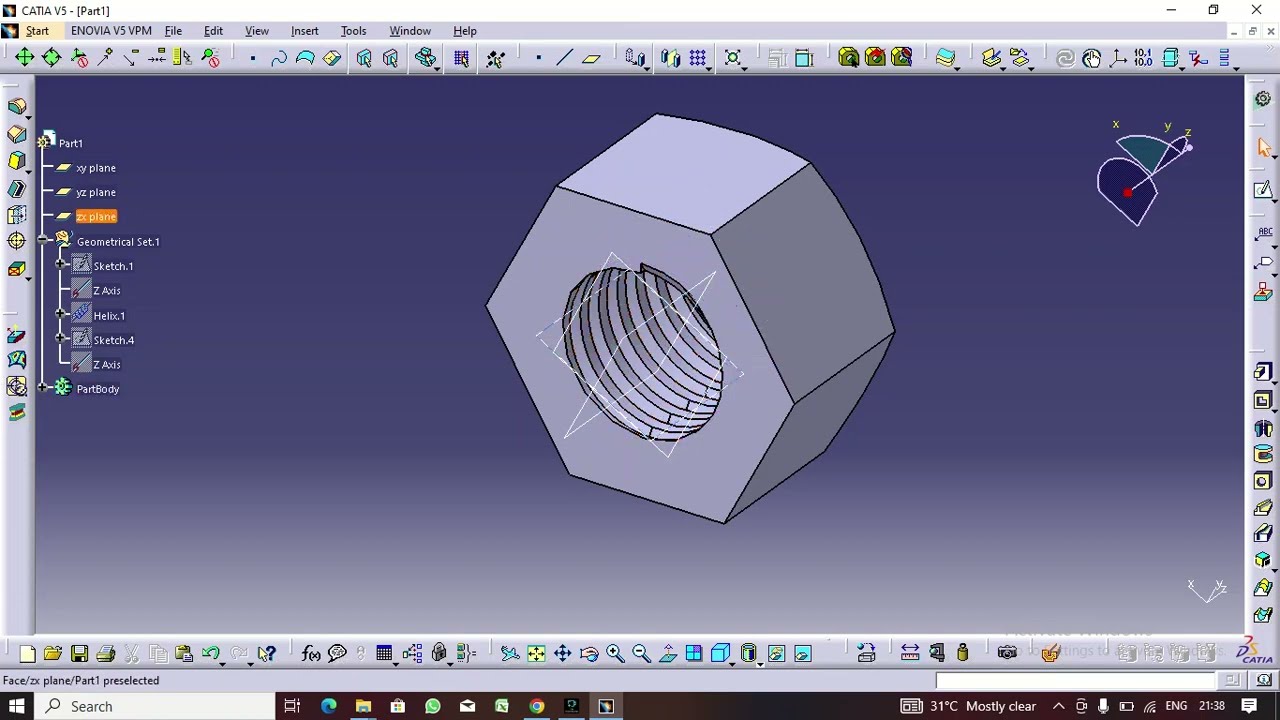 #catia #mechanicalengineering How to create hexagonal nut in catia v5