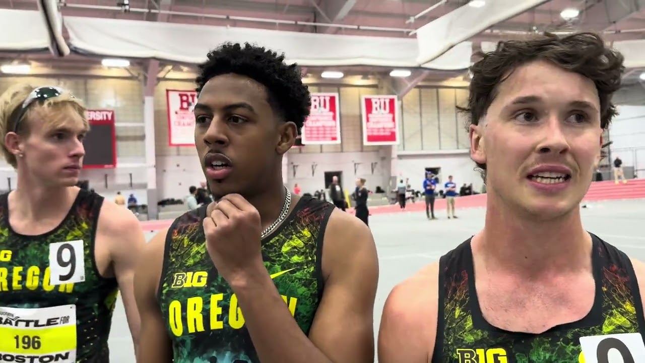Oregon Ducks Distance Medley Relay after winning Battle in Boston to qualify for NCAAs after DQ