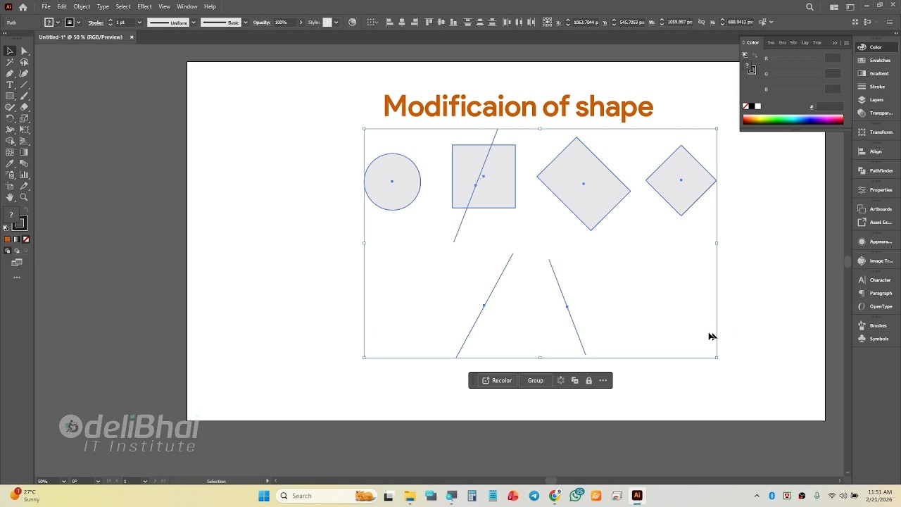33. Modification of Shape Shape Tool | Addobe Illustrator | Bangla Tutorial | deliBhai IT Institute