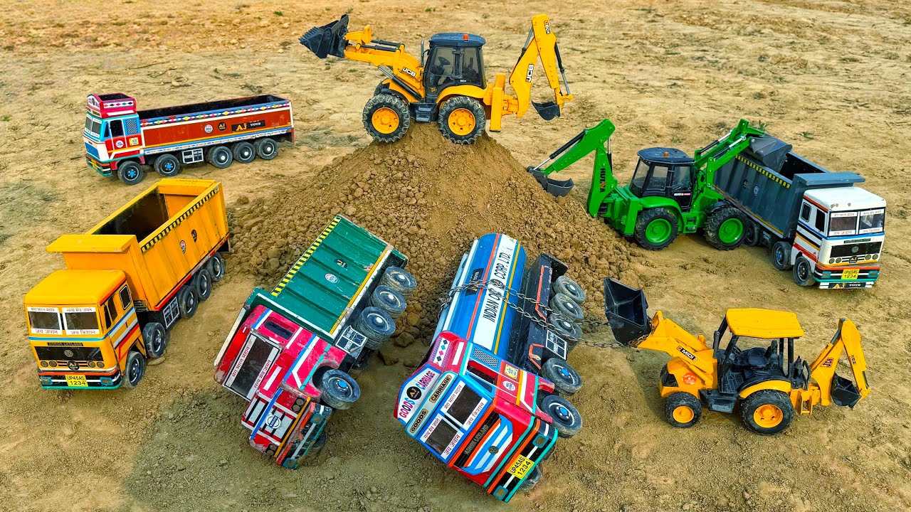 JCB 3DX Loading Mud BharatBenz Dumper Tata Tanker Truck | Jcb Ki Khudai | Jcb Tractor Cartoon Video