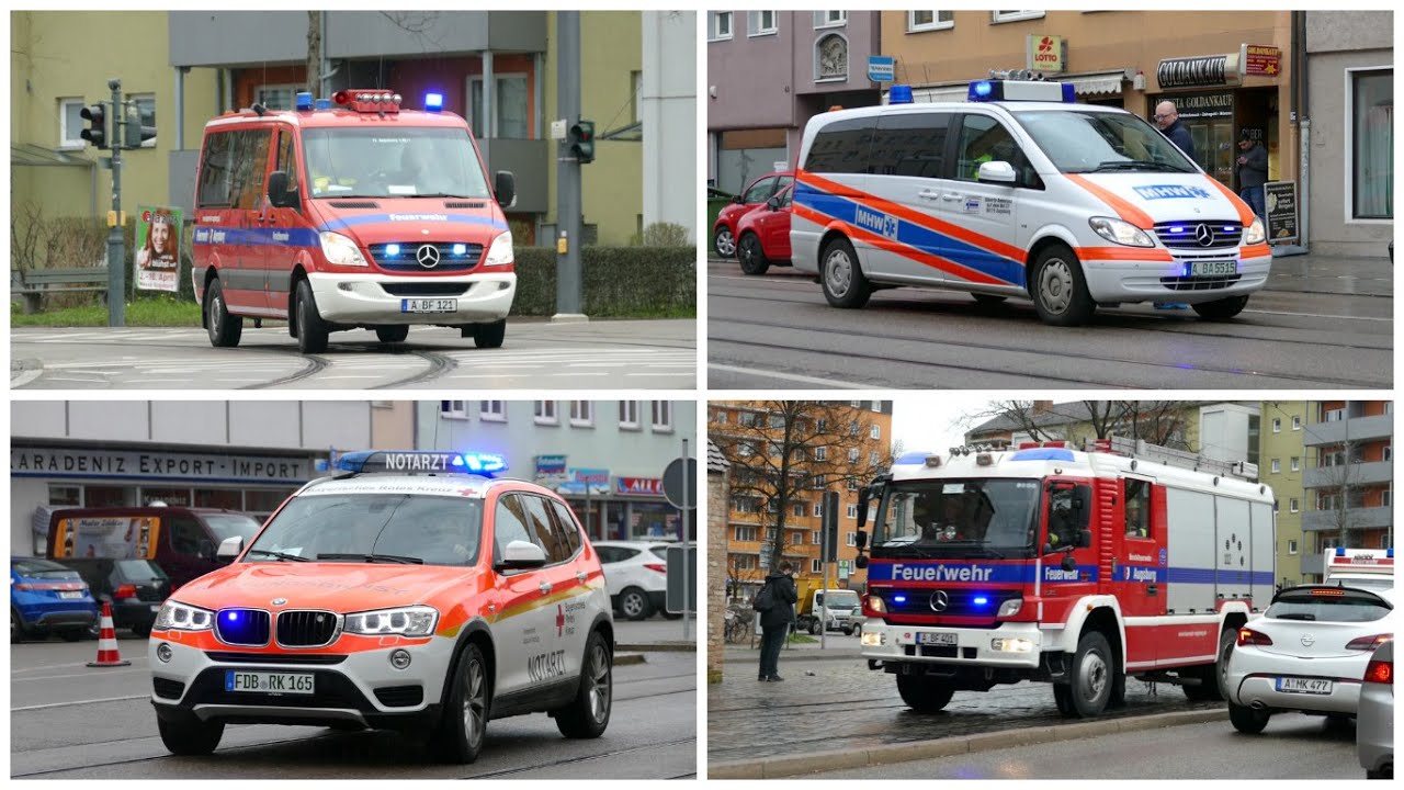[VU PKW gegen Bus] Berufsfeuerwehr + Rettungsdienst Augsburg