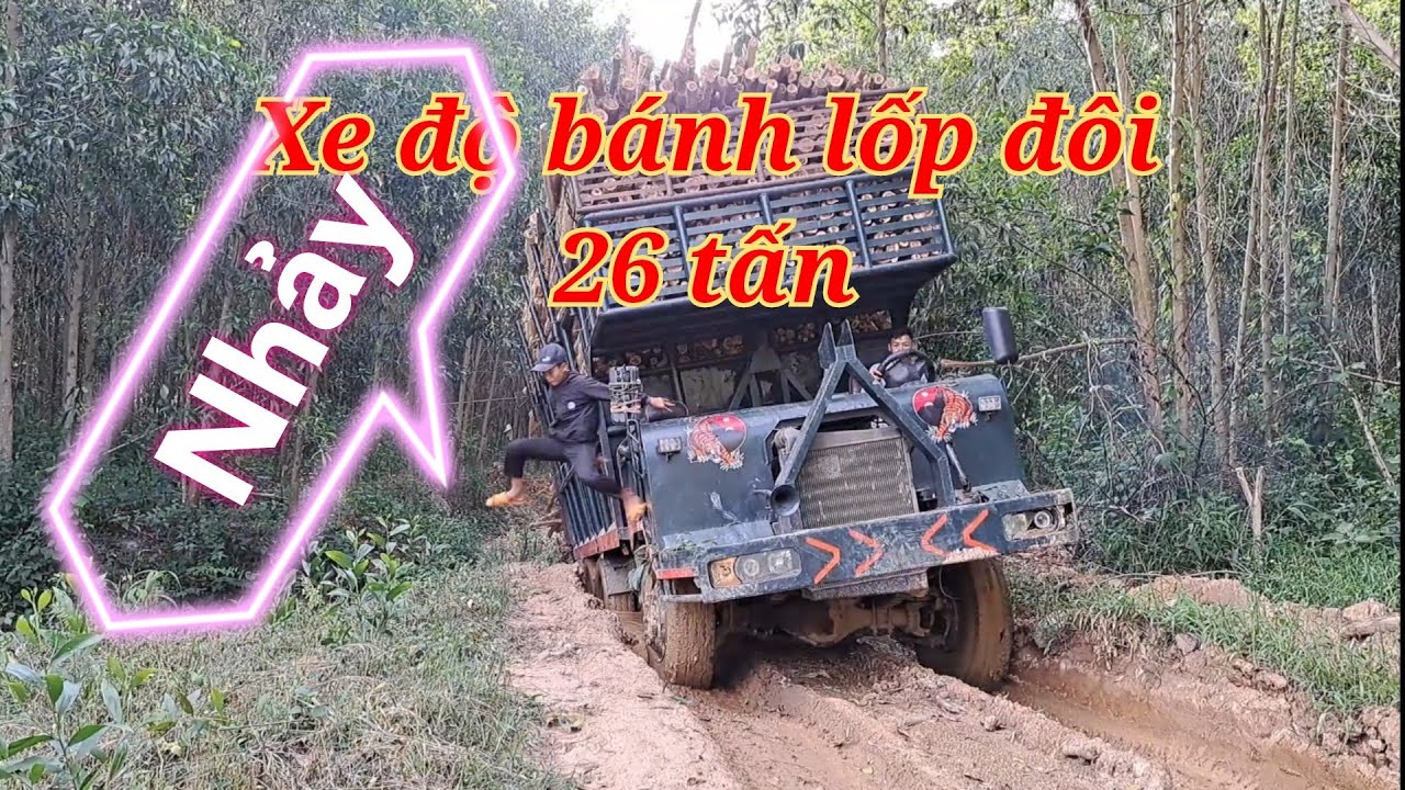 Xe độ bánh lốp đôi 26 tấn _ Giant truck carrying acacia wood / Xe độ Tây nguyên