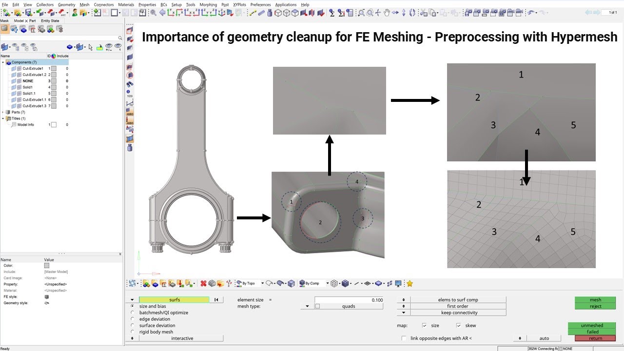 Importance of geometry cleanup for FE Meshing - Preprocessing with Hypermesh