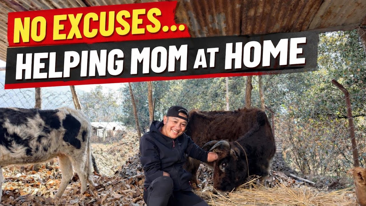Me and my mother cleaning cow shed. Helping mom is always grateful. 