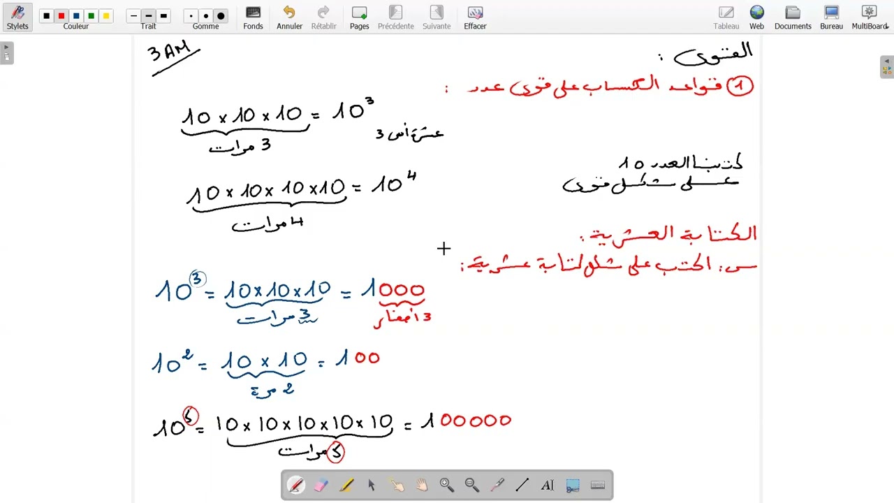 درس القوى 1 ثالثة متوسط: الكتابة العشرية و الكتابة على شكل قوى للعدد 10