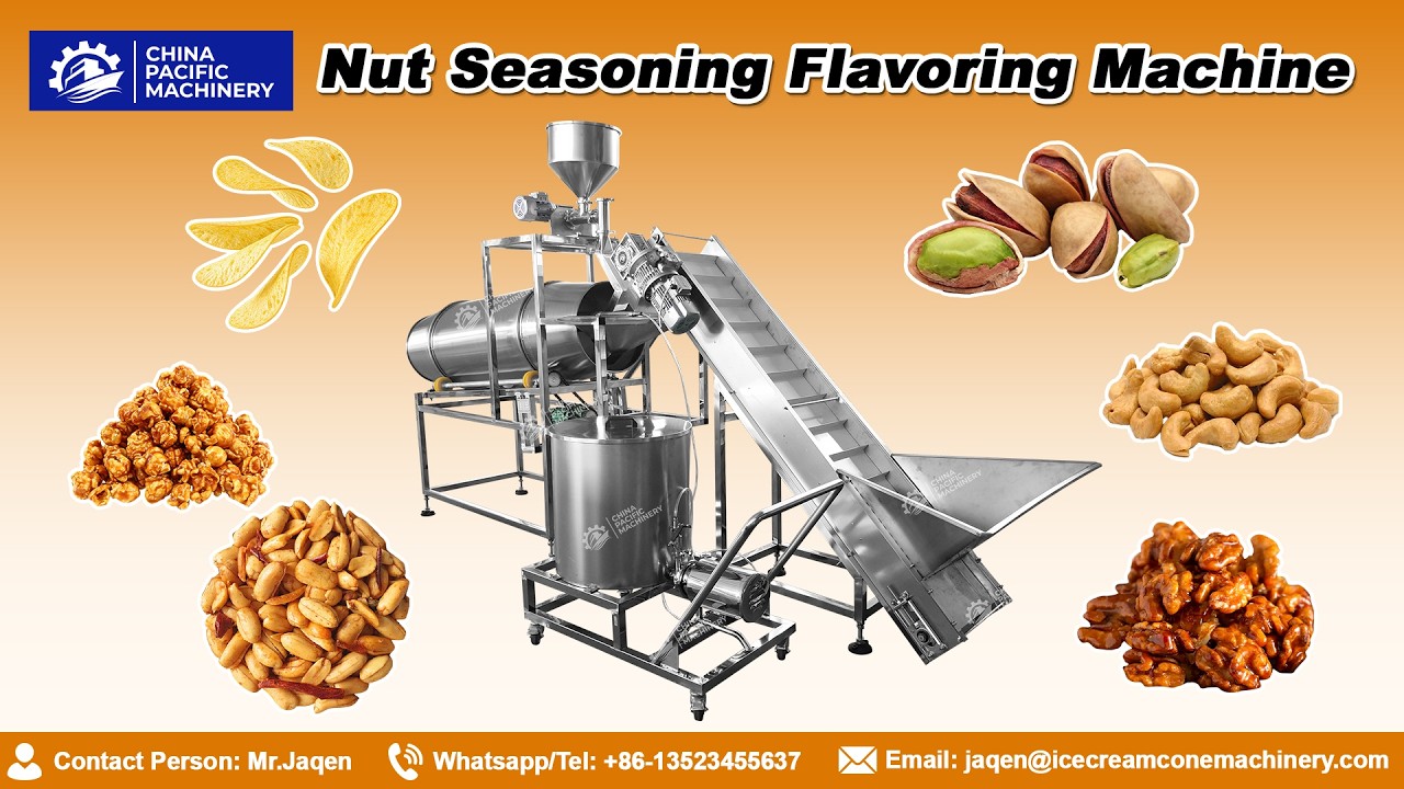 Rotary Nuts Seasoning Machine|Drum Type Nuts Seasoning Coating Machine|Nut Flavoring Machine