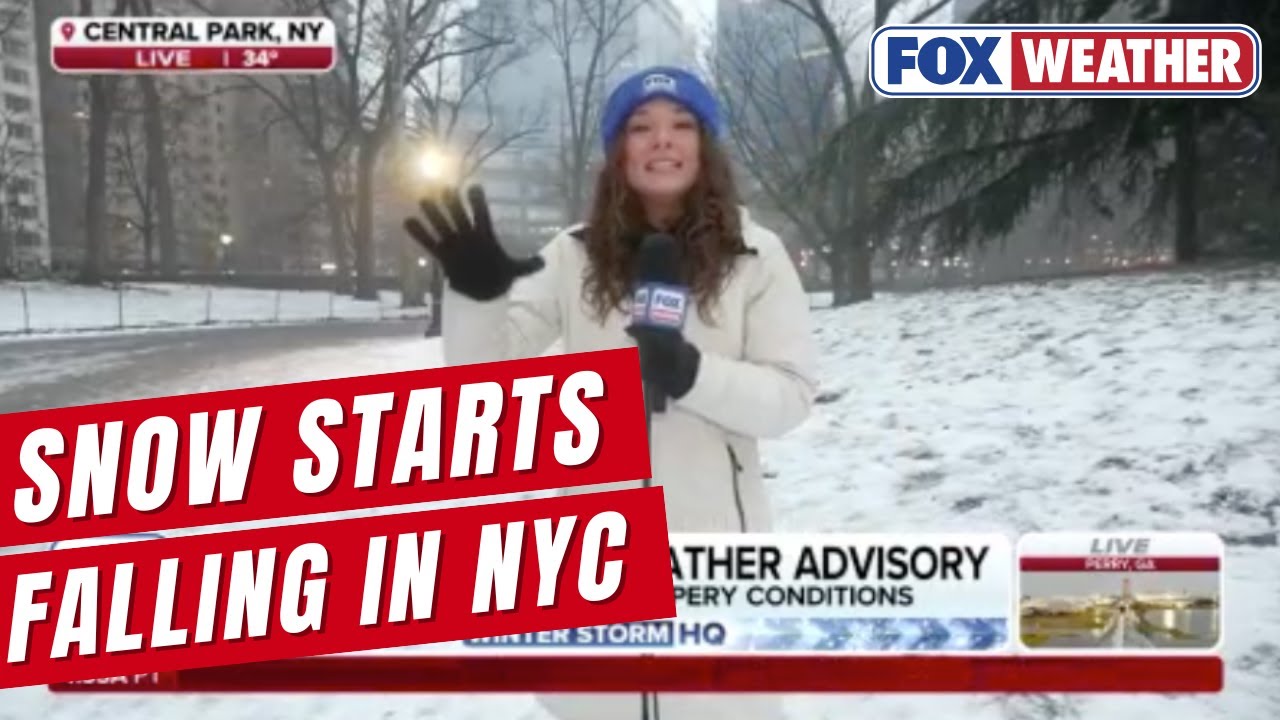 Snow Starts Falling In New York City