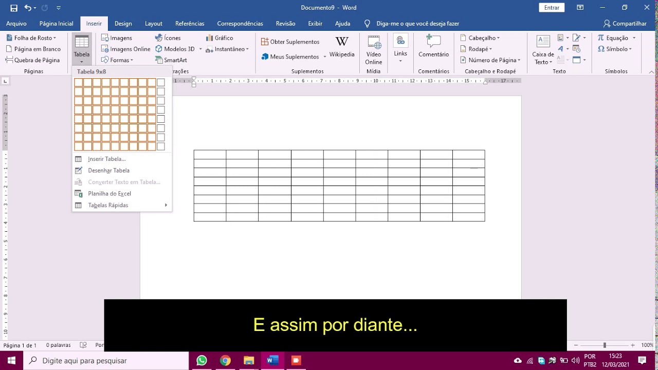 V&iacute;deo curtos: Como criar tabela no Word 2024