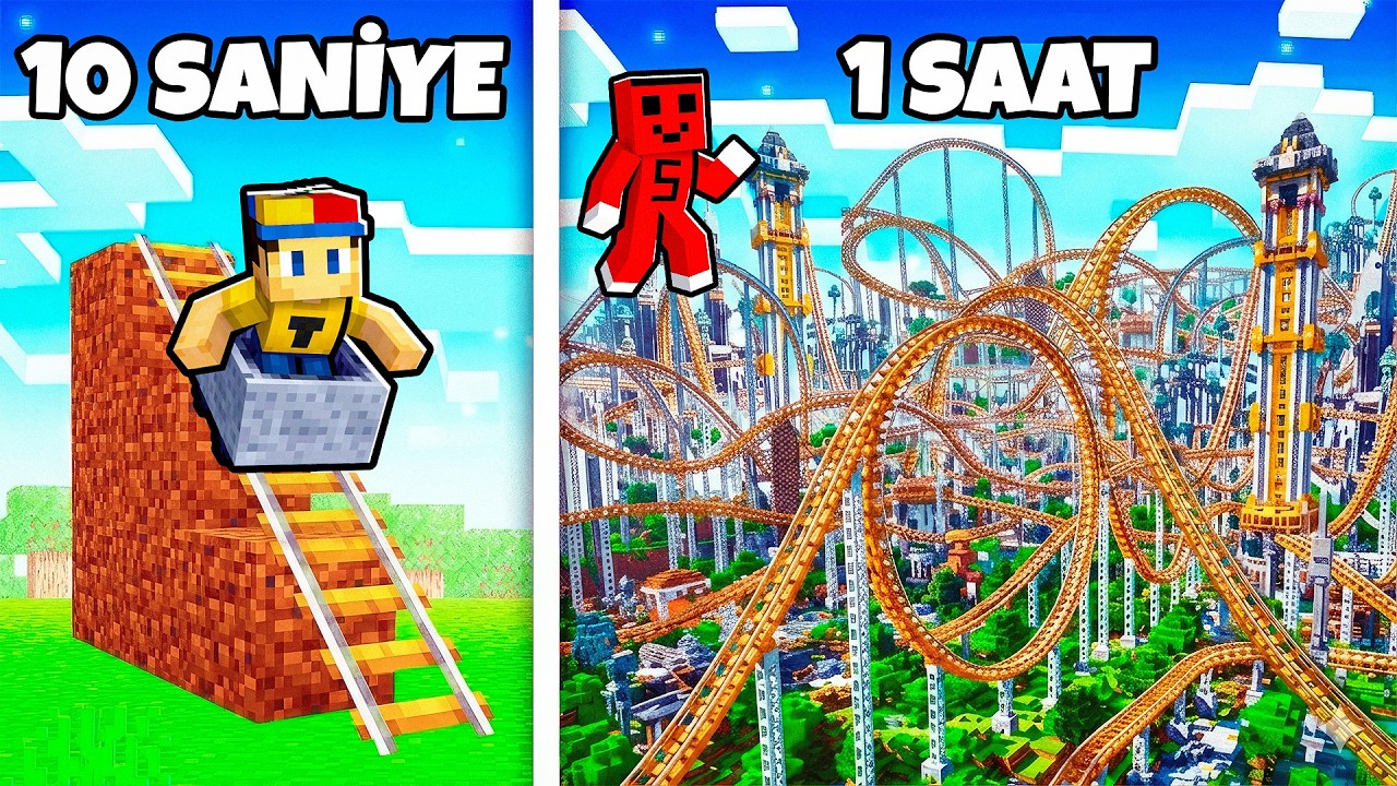 10 SANİYE vs 1 SAAT DEVASA ROLLER COASTER YAPI KAPIŞMASI !! - Minecraft