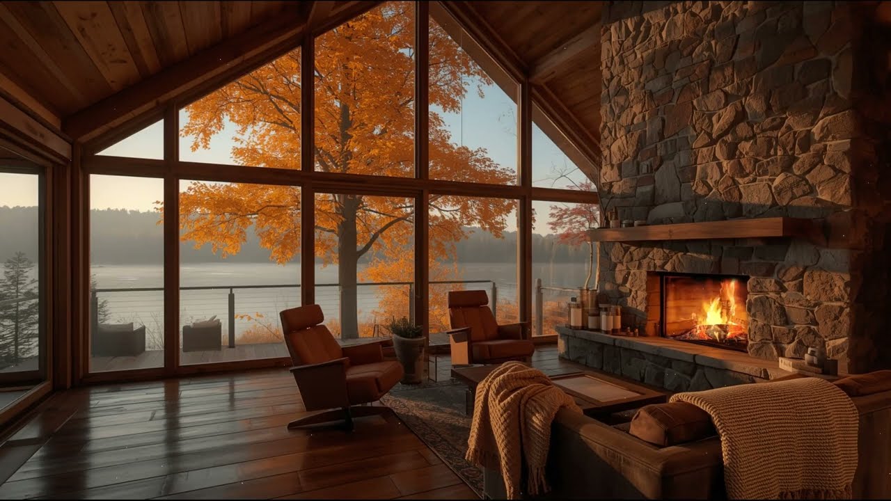 Cozy Autumn Cabin 🍂 Smooth Jazz & Fireplace to Melt Your Stress Away