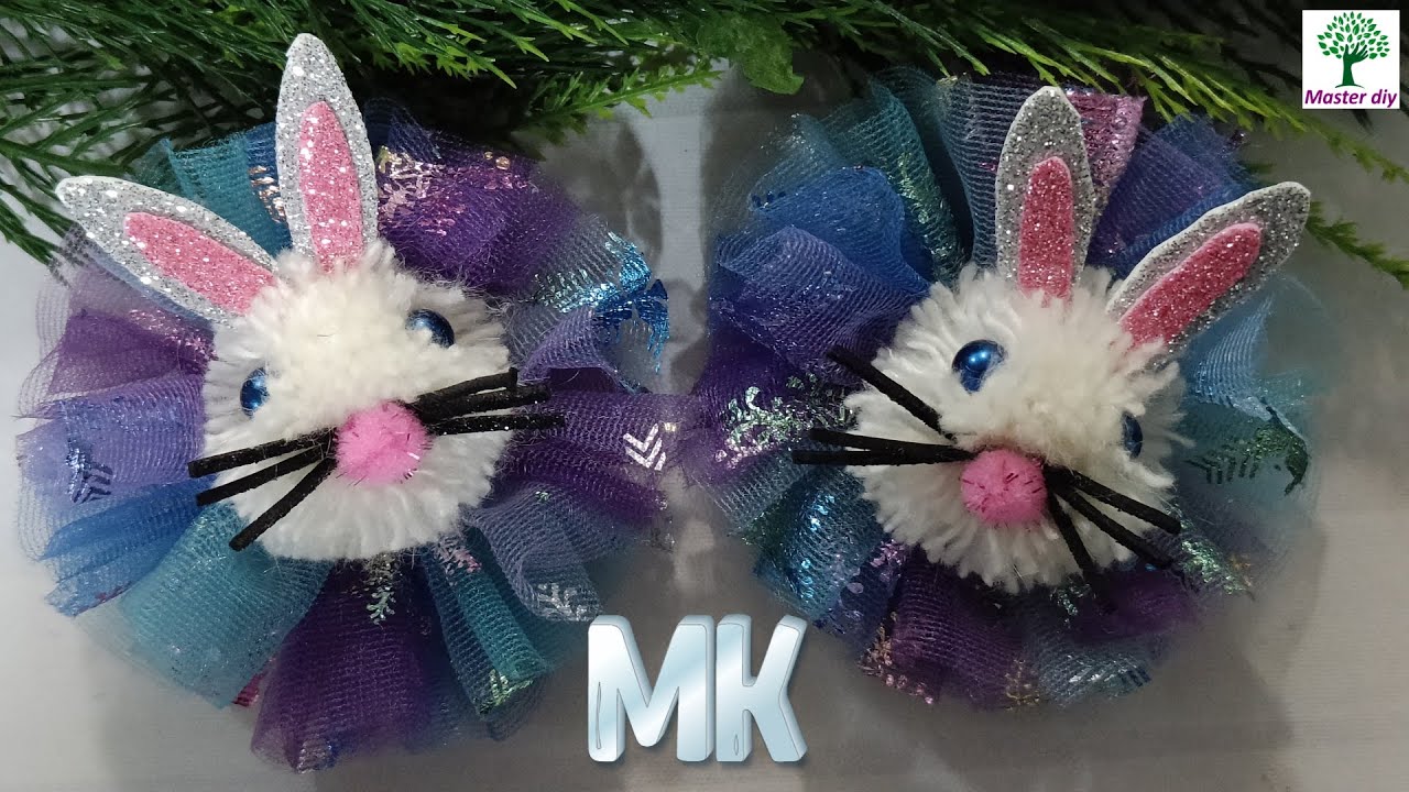 Самые простые новогодние заколки  с символом года Креативный зайчик своими руками\Master diy канзаши
