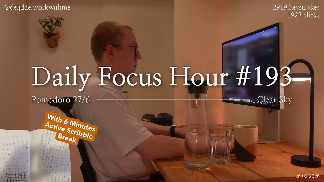 Daily Focus Hour | 2026-02-26T04:48:10 | Work With Me |Pomodoro 27/6| Sunny Beach🌞 +Typing&Timer