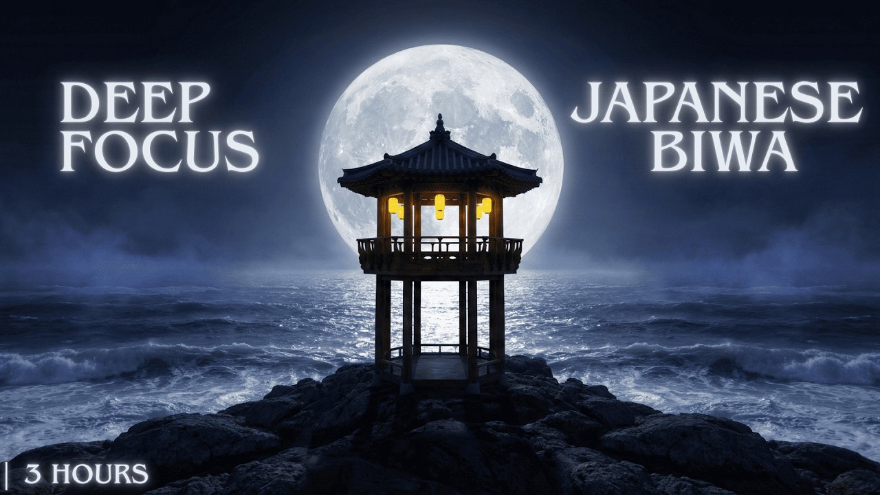 Deep Focus Zen: Japanese Biwa & Ocean Waves | 3 Hours for Mindful Concentration & Study