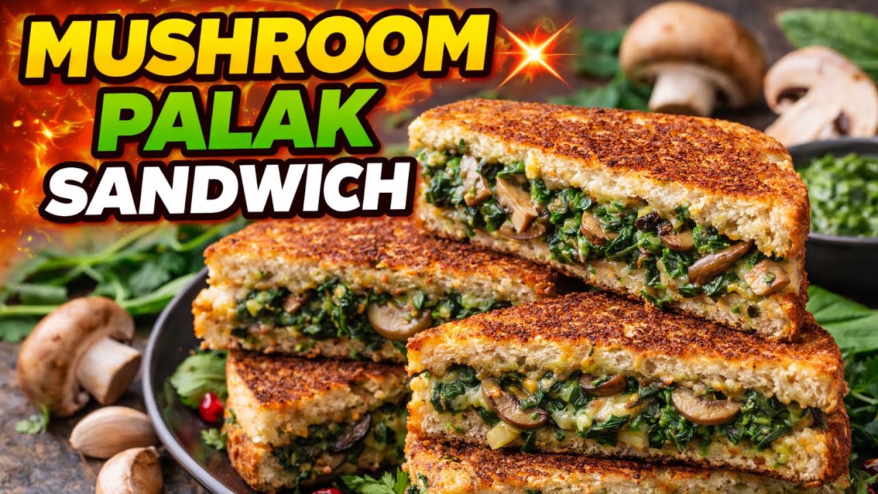 Protein Rich Palak Mushroom Sandwich | 10 Min Recipe | Healthy Sandwich | Easy Breakfast Recipe 🥪 🥪 