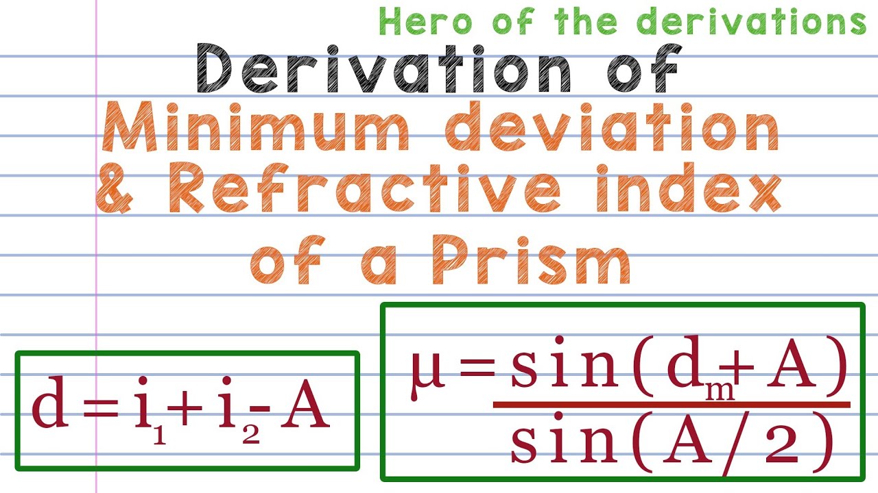 Derivation of expression for deviation in a prism and refractive index of a prism