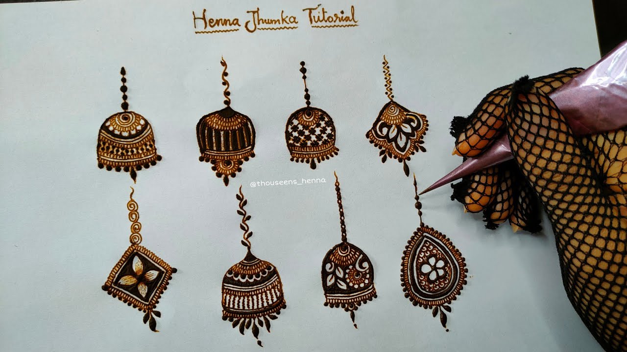 How to: 8 Different Henna Jhumka || Beautiful Henna,Mehndi Jhumka Tutorial || jewellery Hangings