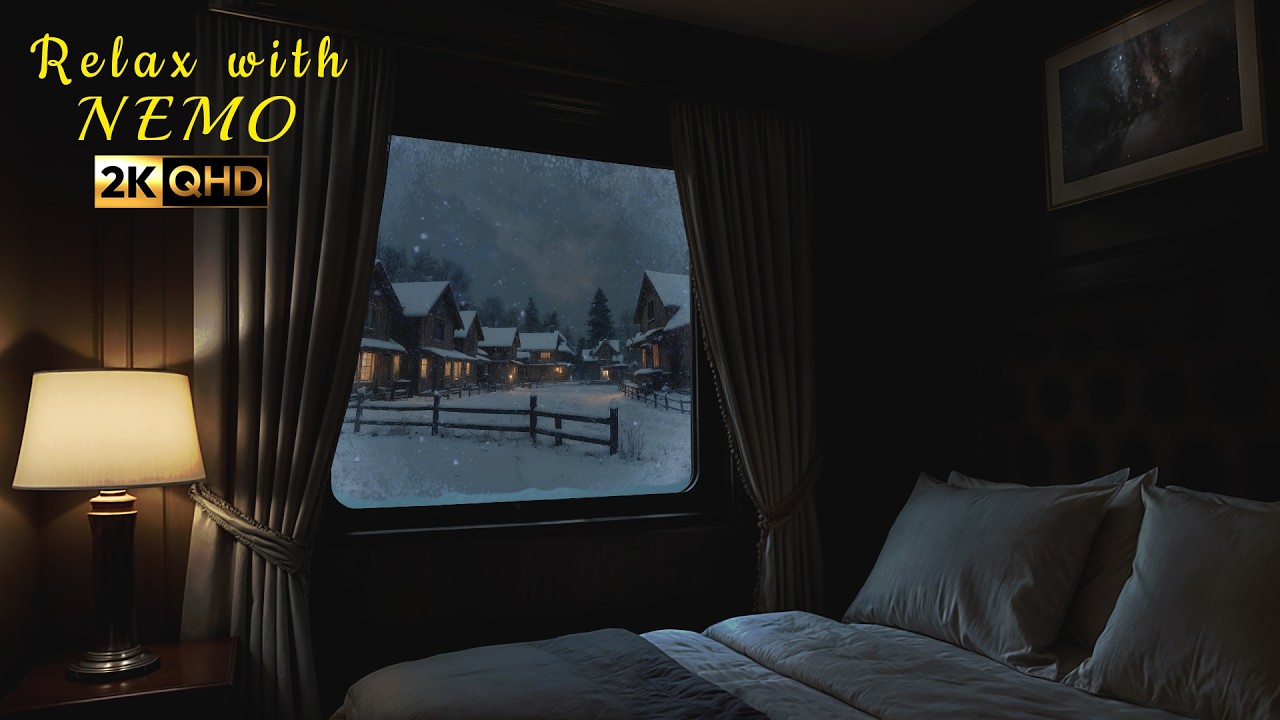 Traveling by Train on a Snowy Winter Night 🚂 Dimly Lit Sleeper Train Ambience for Sleep & Relaxation