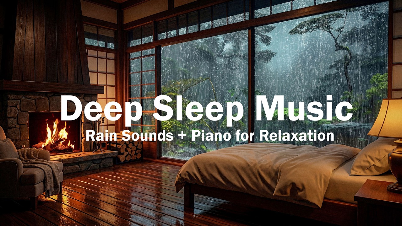 Relaxing Piano Music & Warm Bedroom on a Rainy Night – Sleep Music for Deep Sleep, Insomnia Relief