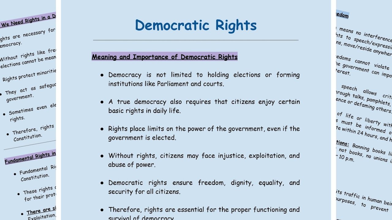 Notes of Democratic Rights Class 9 | Social Science | Class 9 | Democratic Rights | Notes 