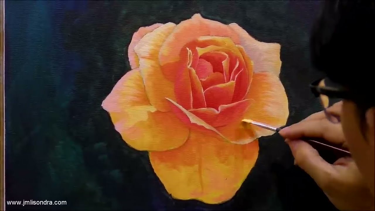 How to Paint Orange Rose in Acrylics / Time-lapse / JMLisondra