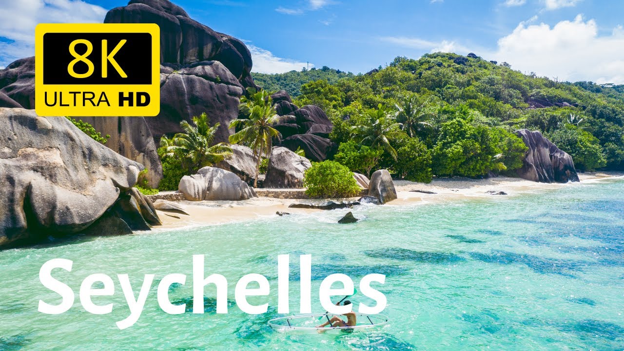 Seychelles 🇸🇨  8K [Ultra HD] - La Digue - Anse Source d’Argent Beach Drone View