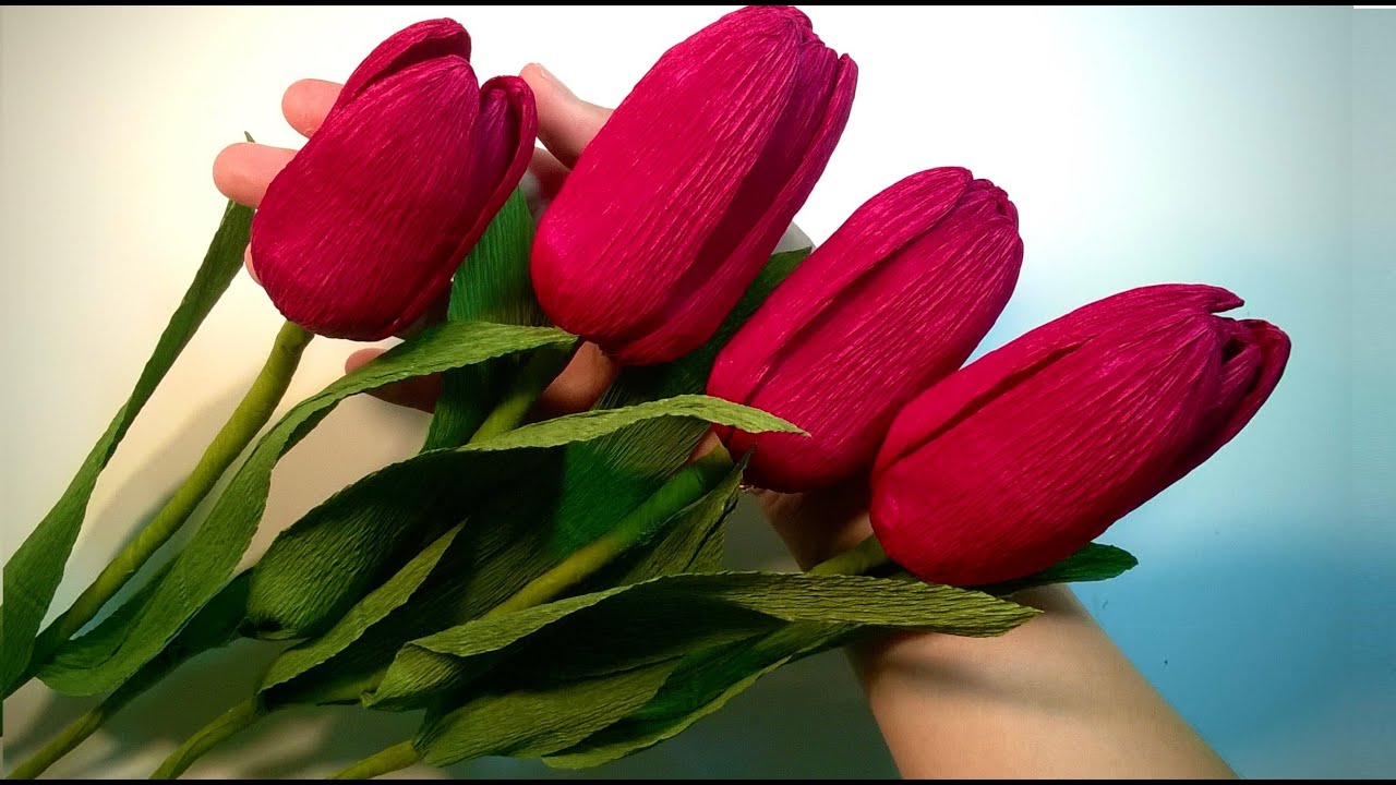 Tulipán de papel  - Cómo hacer una flor de papel crepe de tulipán