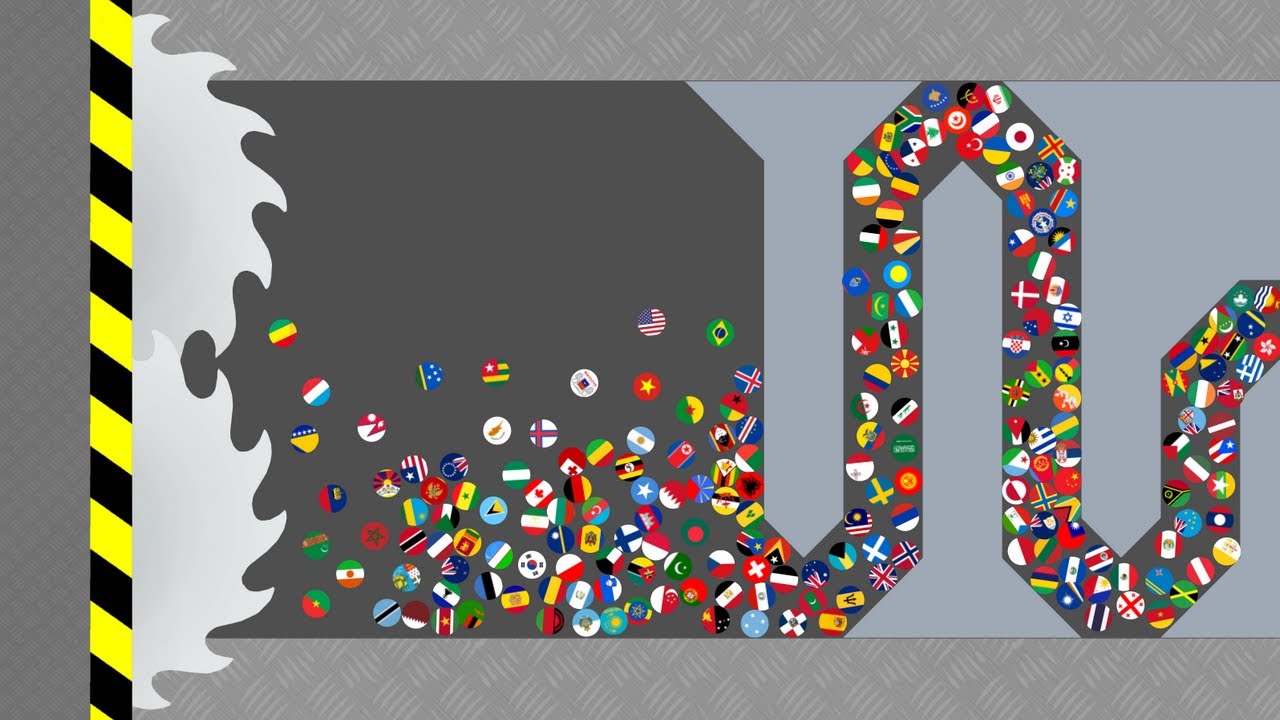 Escape From The Crusher #3 - Marble Race Countries in Algodoo