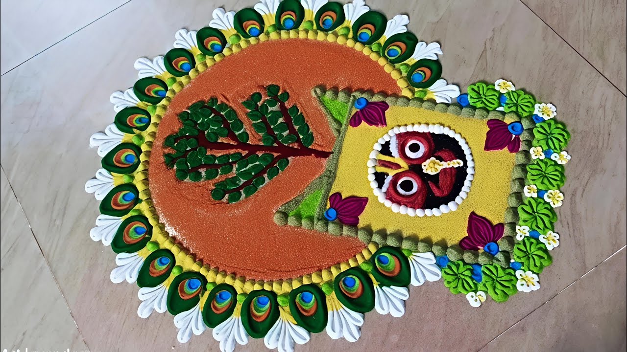 Very simple and unique festival rangoli design//How to create small size rangoli step by step//