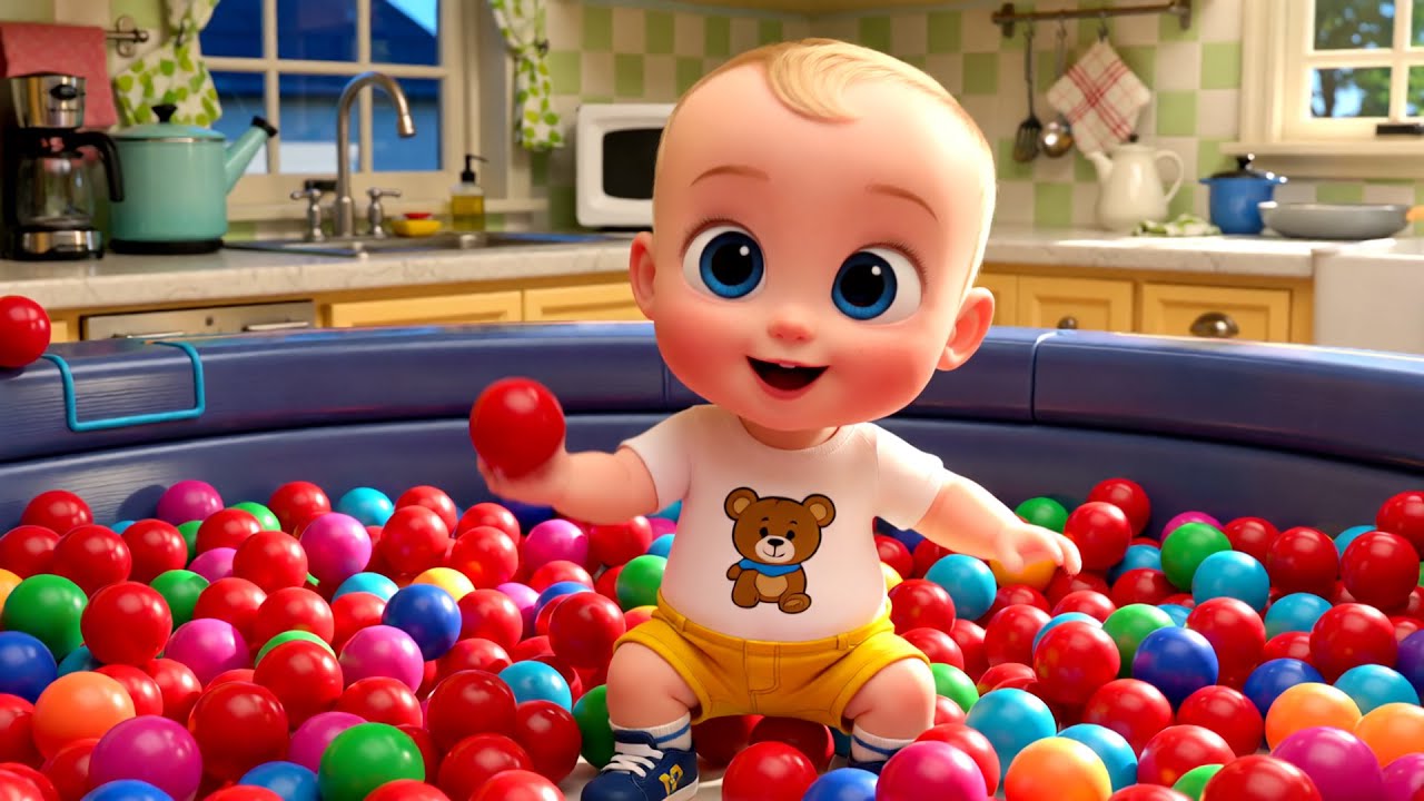 Baby's First Skateboard Ride! 🛹 Funny Adventure into the Giant Ball Pit  3D Cartoon & Nursery Rhyme