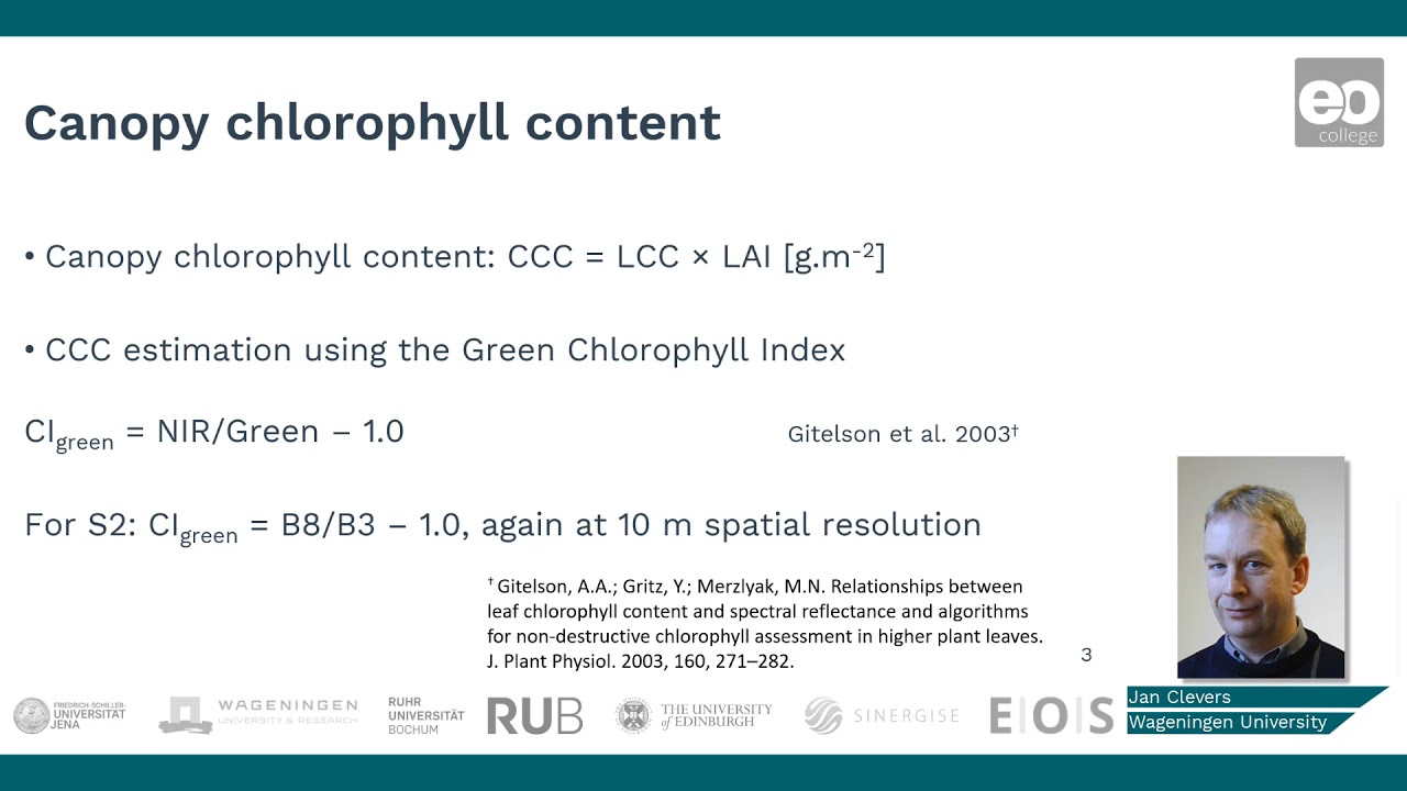 Crop Monitoring: Biophysical Parameters - Remote Chlorophyll Estimation