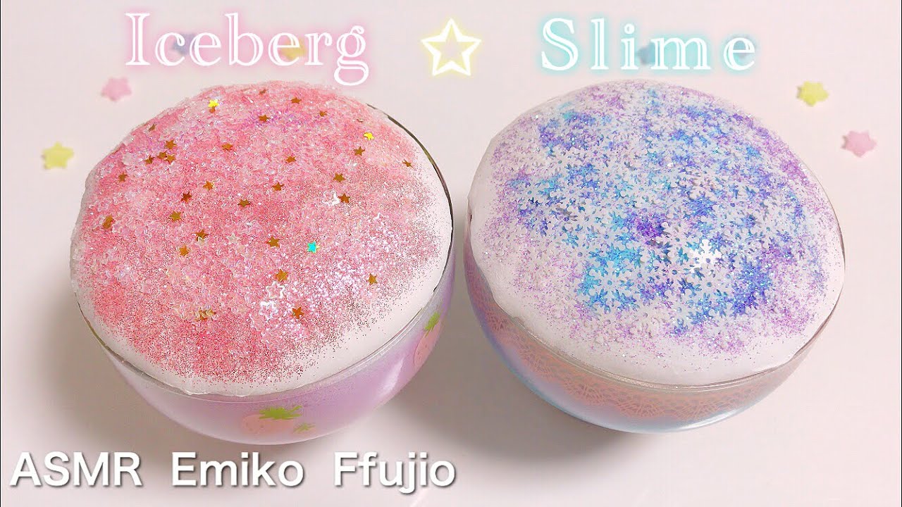 【ASMR】✩💗キラキラアイスバーグスライム❄️✩【音フェチ】라메아이스바그스라임 Glitter iceberg slime No talking ASMR