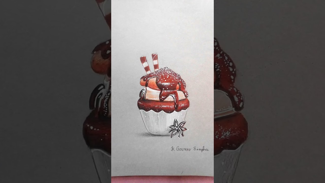 Realistic draw ||chocolate cupcake|| 🥧🧁🍫 #shorts #art #youtubeshorts #drawing