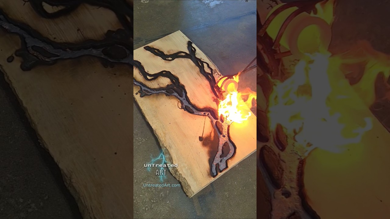 20lbs of Copper metal rivers poured into Maple wood⚡🔥🌊  