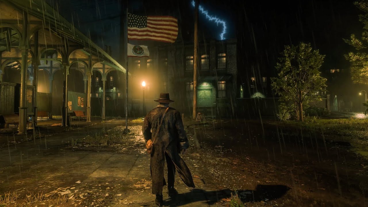 Walking in the Rain & Thunderstorms at Night | Arthur Morgan | Red Dead Redemption 2 ASMR