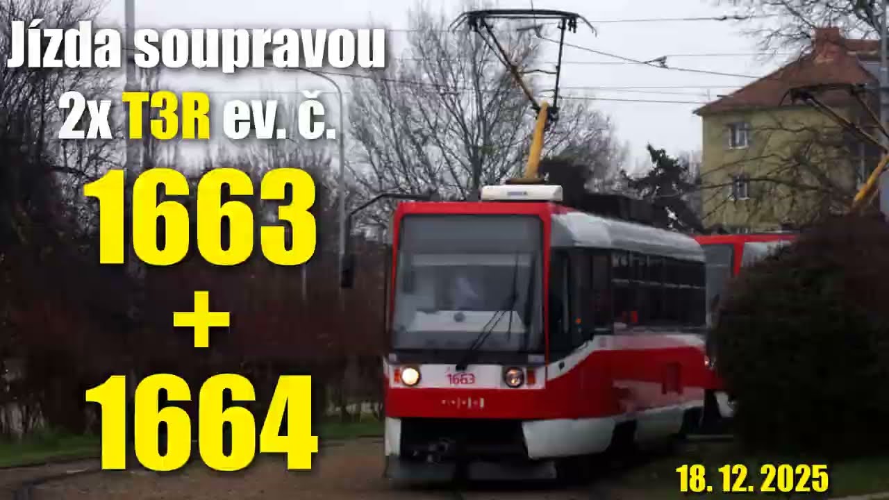Souprava vozů 2x T3R #1663+#1664 na lince 2 (Prosinec 2025) | MHD Brno