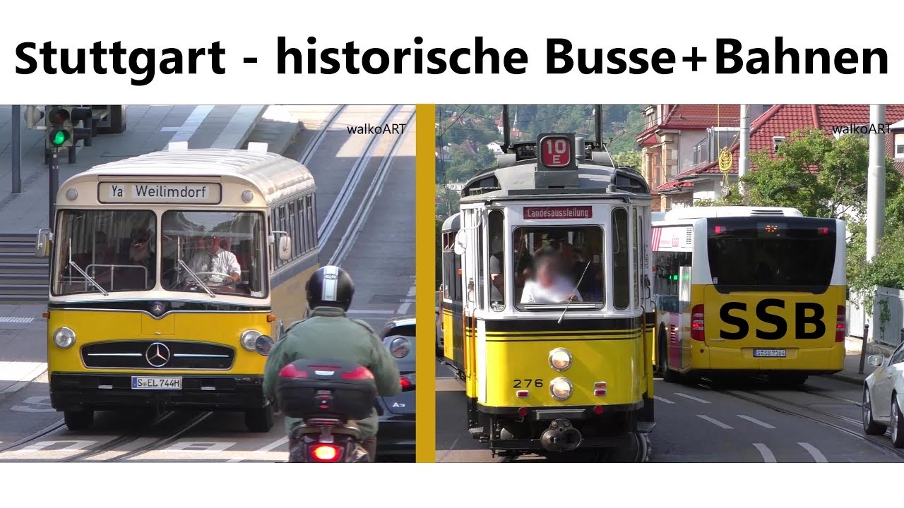 150 Jahre SSB 1868 - 2018 historische Busse + Bahnen in Stuttgart im Stra&szlig;enverkehr