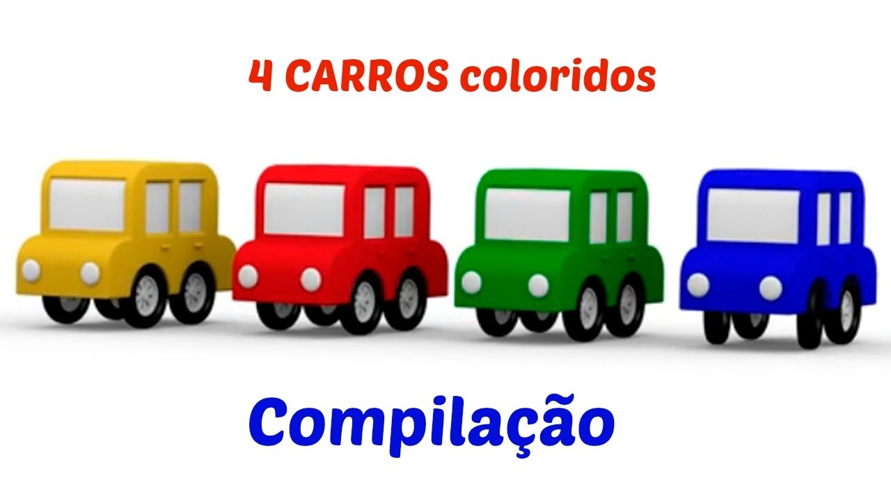 As cores para crian&ccedil;as. 4 carros coloridos. Cole&ccedil;&atilde;o de desenhos animados
