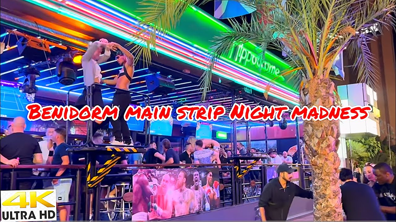 BENIDORM MAIN STRIP NIGHT LIFE 🇪🇸 4K FUN NIGHT WALKING TOUR ON BRITISH STREET  #benidormnight