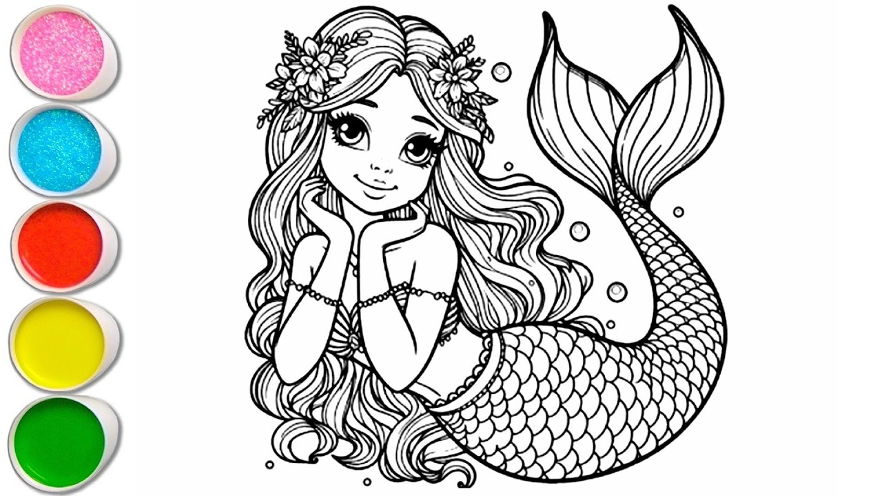 Cute Mermaid Drawing for kids, Painting & Coloring for kids, Toddlers | Let's Draw Together