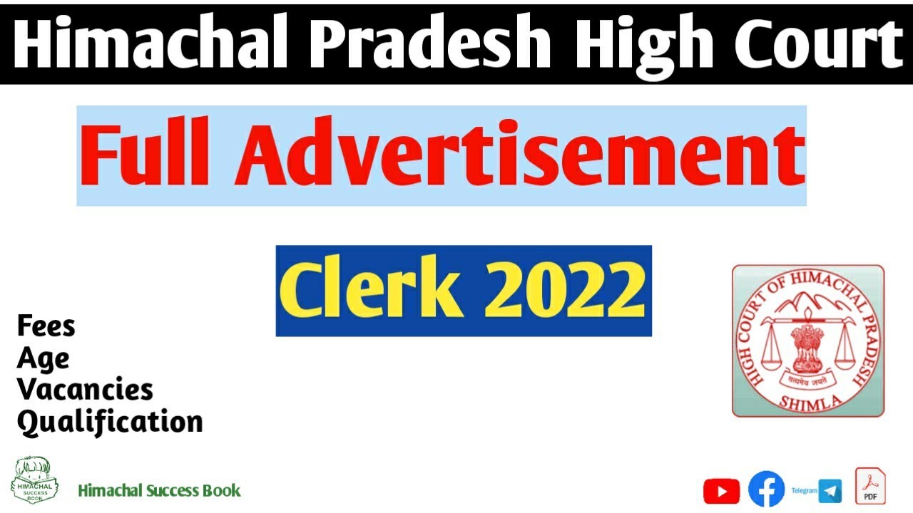 HP High Court Clerk Recruitment 2022 || Himachal Pradesh High Court Clerk Full Advertisement 2022