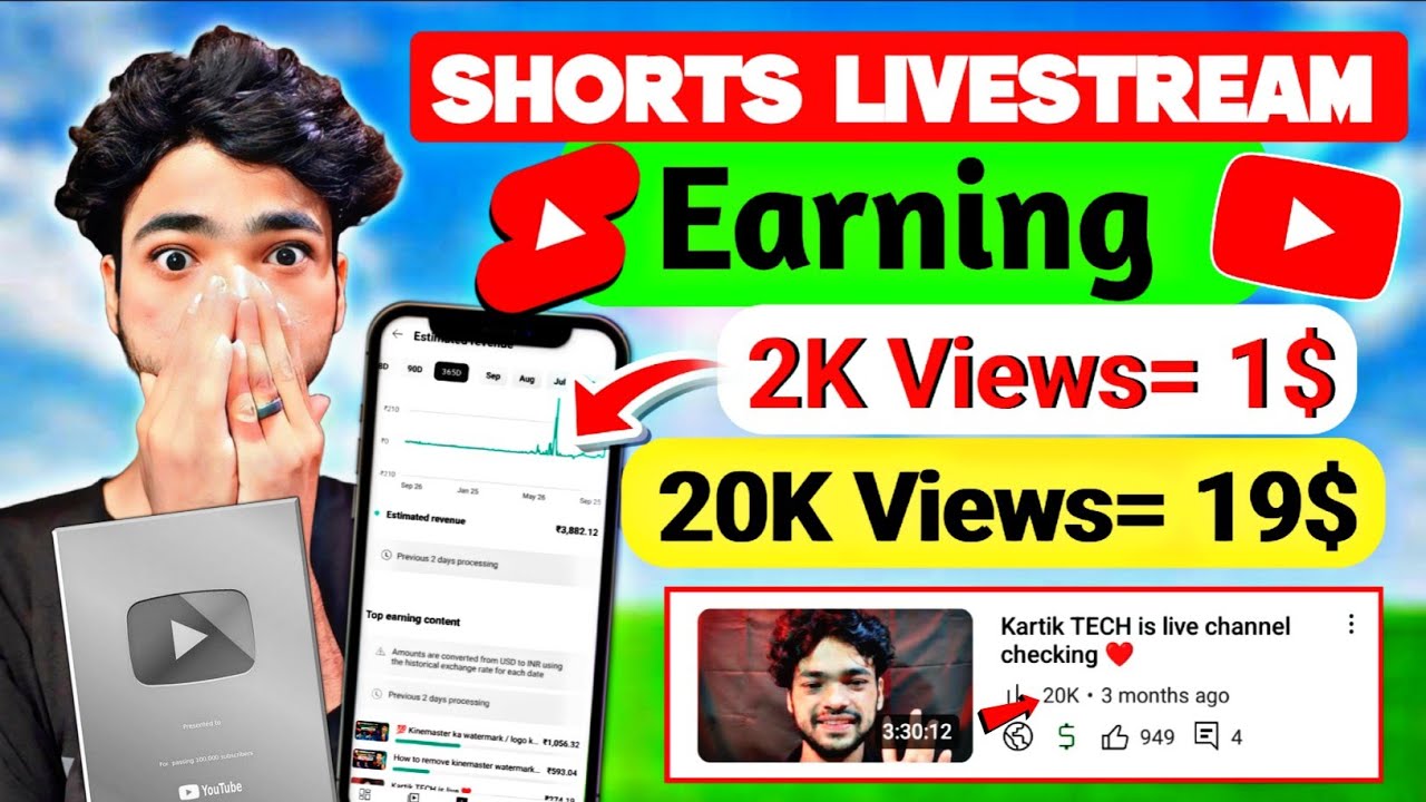 🔥Shorts Livestream की कमाई Youtube से l🤑 YouTube Livestream Earning From Shorts 