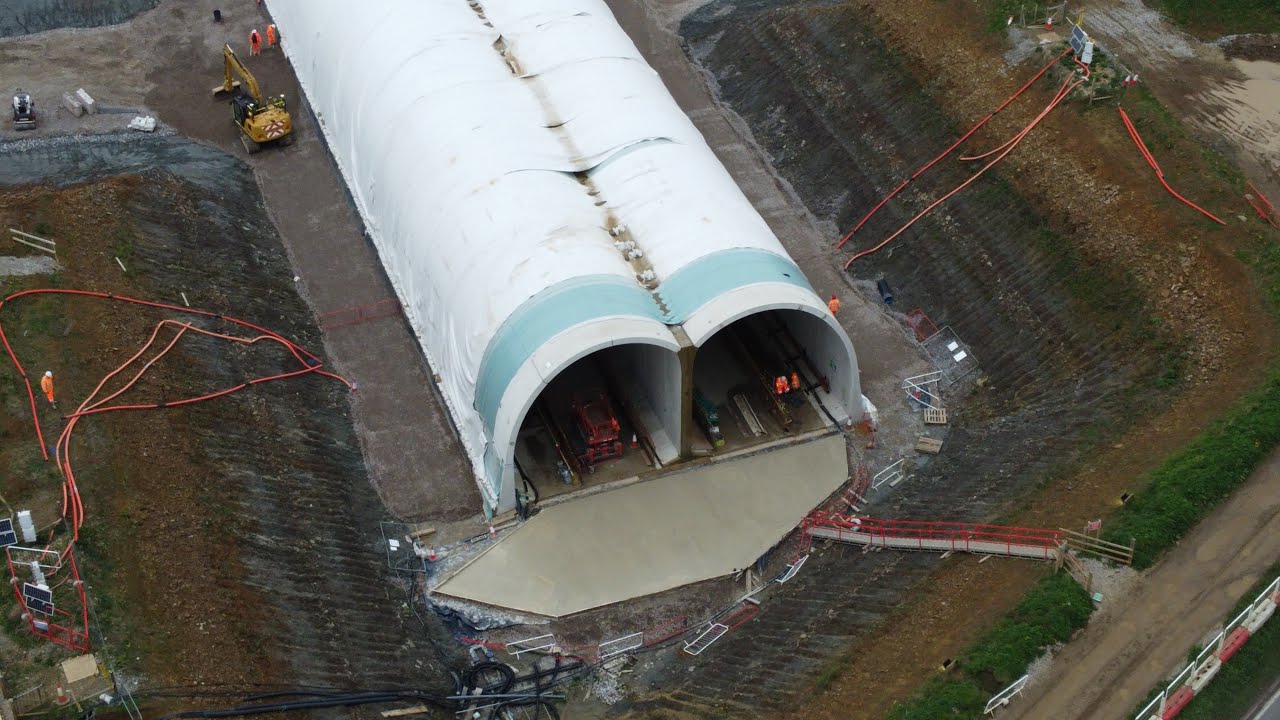 HS2 Chipping Warden Green Tunnel Construction & storage site by drone