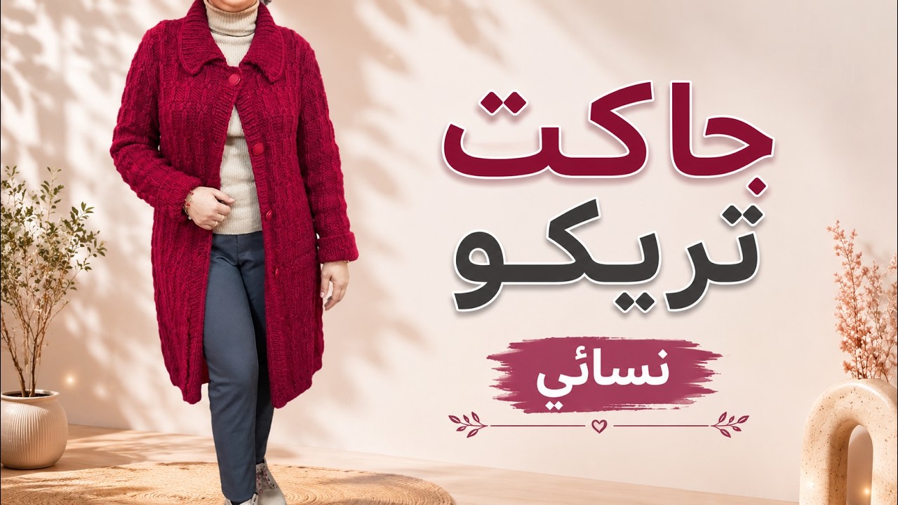 بدون وقت-خيط تخين||ابرة كبيرة || أعملي اسهل جاكت تريكو نسائي طويل||-Long knitted jacket with pocket