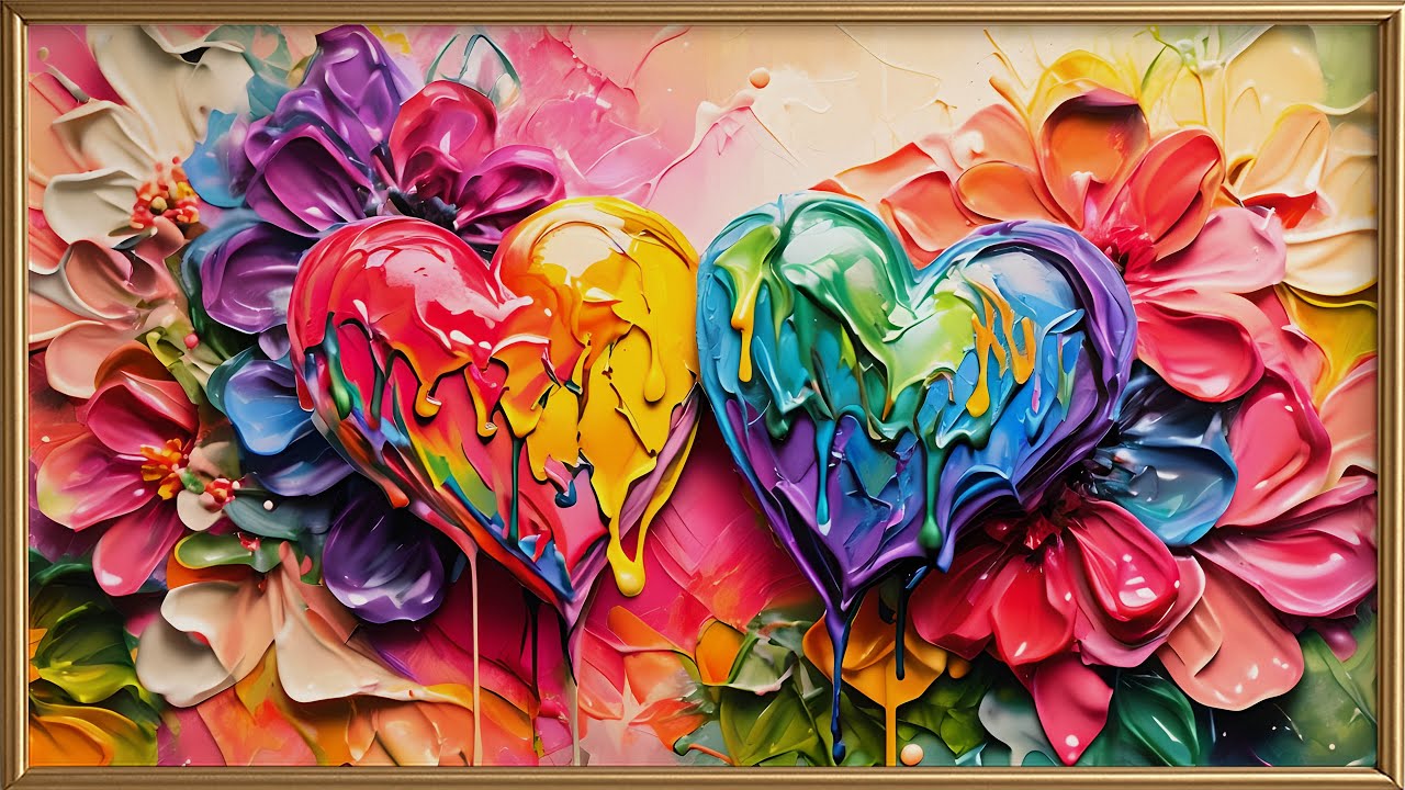 Valentine’s Day Heart Art Screensaver in 4K | Free Colorful Floral TV & Classroom Display